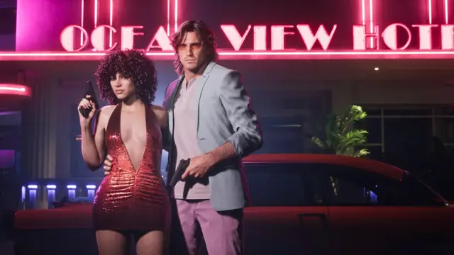 GTA 6: vice city e leonida (imagem oficial da Rockstar Games)
